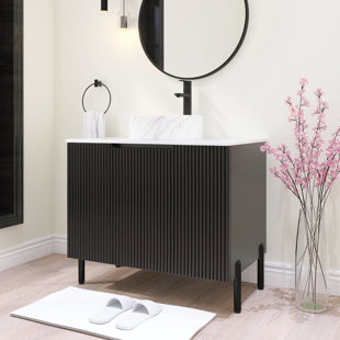 30 In. Width Freestanding Single Bathroom Vanity Set With Ceramic Vessel Sink And Carrara White Counter Top