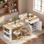 Îlot de cuisine cannelé avec table de salle à manger extensible, prise de courant, rangement double, 2 tiroirs et 2 tablettes ouvertes latérales-1887598258-1887598260