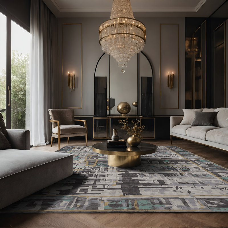 Tapis gris soyeux et moelleux, Rectangle 7 pi x 9 pi