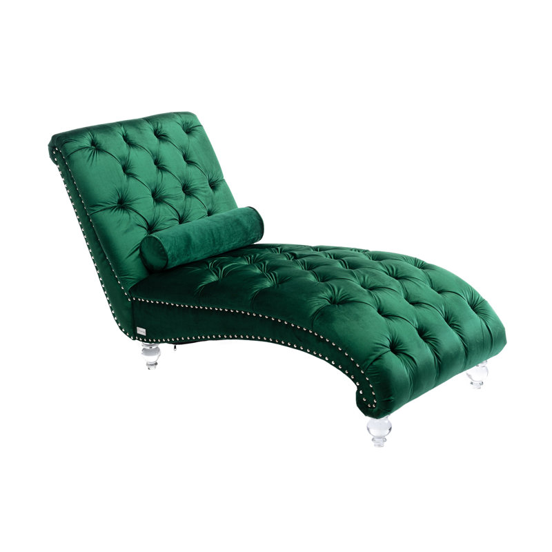 Leisure Concubine Sofa With Acrylic Feet Sleeper Chair Bedroom Chair Upholstered Chair, Emerald Velvet