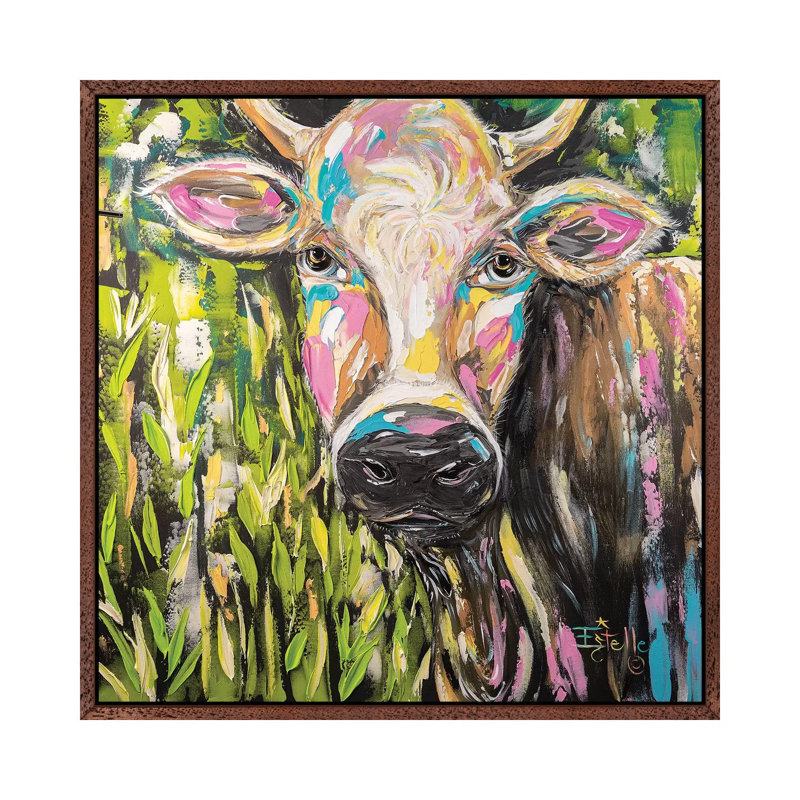 Full Of Bull by Estelle Grengs - Painting on Canvas, 66.04cm H x 66.04cm W x 3.81cm D, Classic Brown Wood Framed