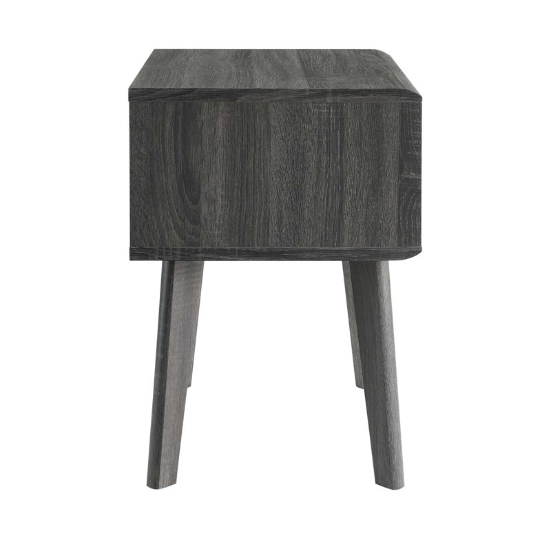 Mid-Century Modern Charcoal Wood Grain End Table with Storage