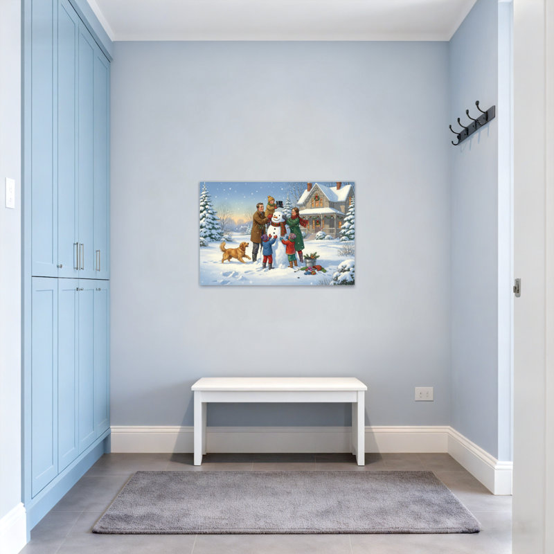 Noël, bâtiment de famille, bonhomme de neige, scène d'hiver, chien de maison, H 16 po x l 24 po