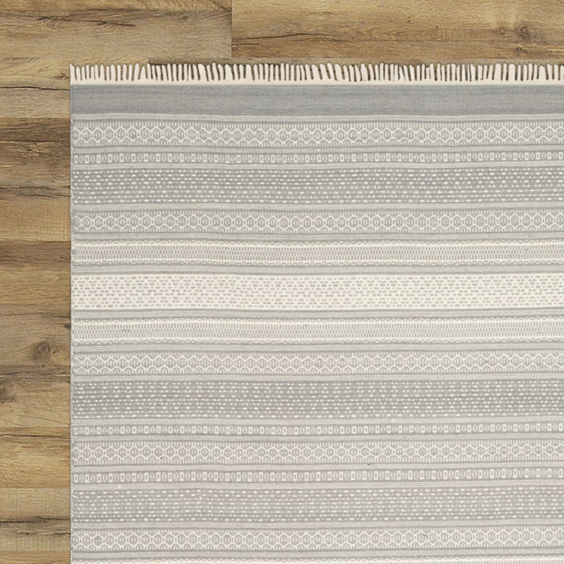 Liara Hand Woven Wool/Cotton Striped Rug in Gray, Rectangle 5' x 8'