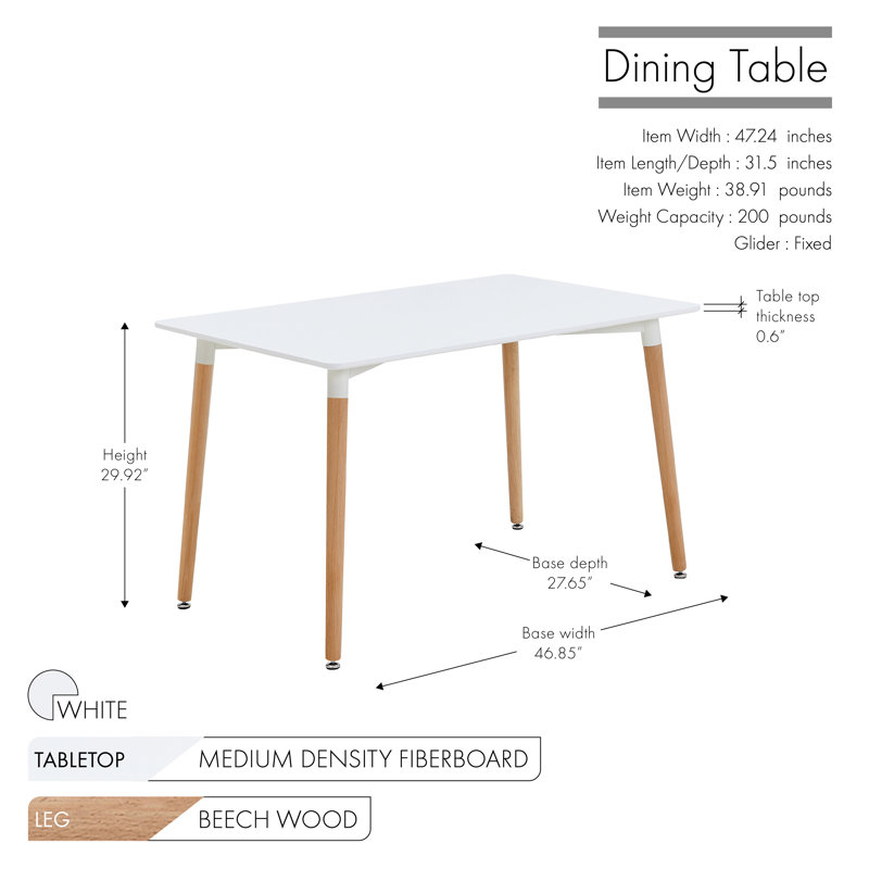 Solid Wood Base Dining Table, 120cm L x 80cm W