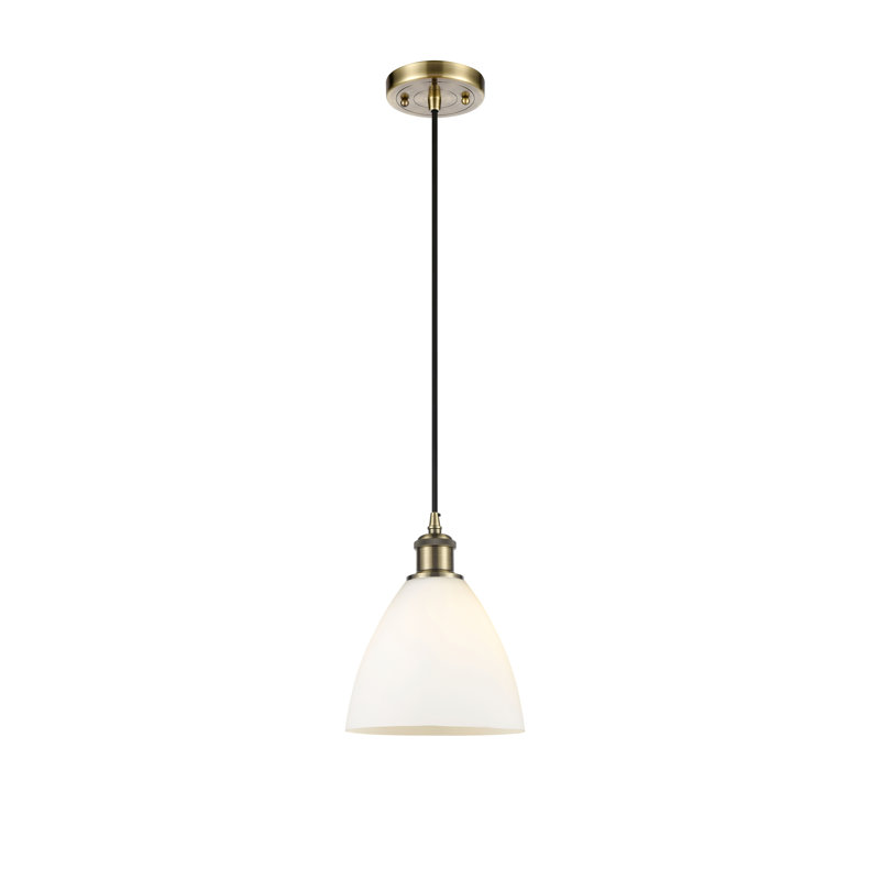 Luminaire suspendu en forme de dôme à 1 lumière Angelia, H 11,25 po x l 7,5 po x P 7,5 po, Blanc, Laiton antique