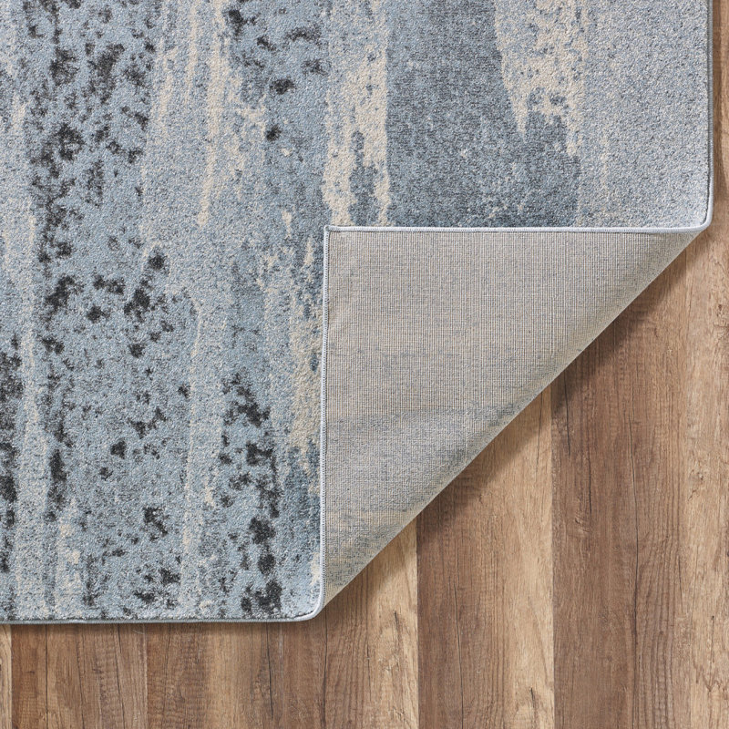 Tapis bleu-gris à motif abstrait brume moderne, Rectangle 3 pi x 5 pi