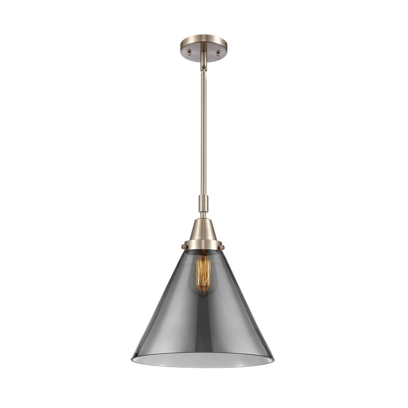 Luminaire suspendu conique 1 lumière Xaniah, H 50,12 po x l 12 po x P 12 po, Fumée plaquée, Nickel satiné brossé