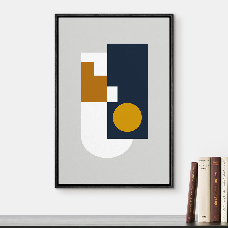 "Signature", impression sur toile encadrée, or, blanc et tableau de formes géométriques foncées à motif géométrique, art moderne, alternative multicolore coloré pour le salon, la chambre à coucher et le bureau - 16 po x 24 po - noir