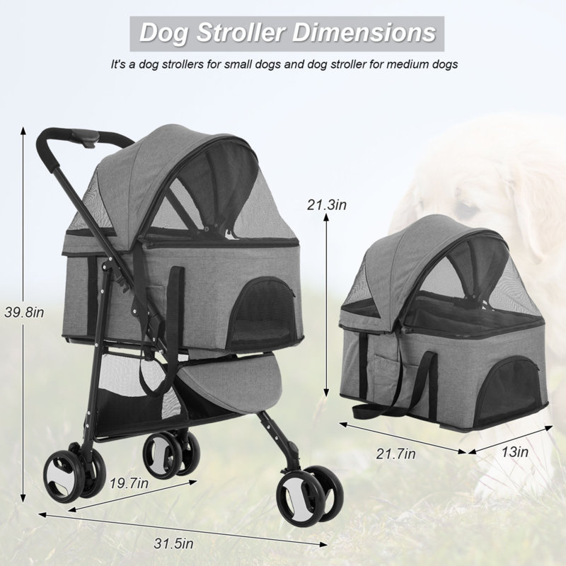 Gray 3-in-1 Multifunction Pet Stroller with Detachable Carrier