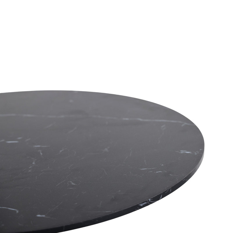 Table de salle à manger de 23,62 po en marbre noir avec plateau de couleur dorée et table de salle à manger de style Mid-Century pour 2 à 4 personnes avec plateau en MDF rond, table de salle à manger à piédestal et table basse