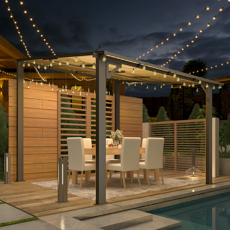 Aluminum Pergola with Canopy, 243.84cm x 243.84cm, Black