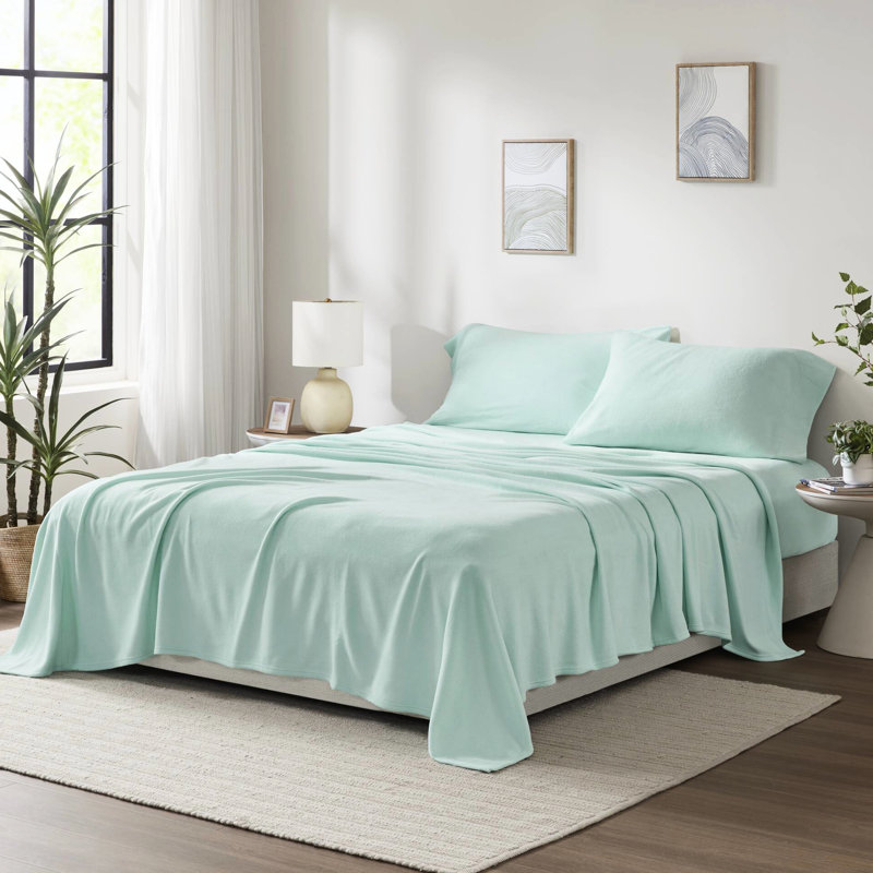 4 pièces pour grand lit, 100% molleton, ultra doux, confortable, boulochage, lavable à la machine, drap plat, taies d'oreiller ajustées, matelas de 16 po
