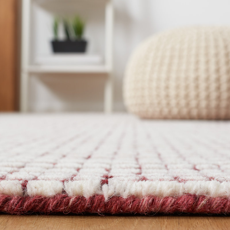 Handmade Abstract Red/Ivory Wool Rug - 4' x 6' Tufted Design
