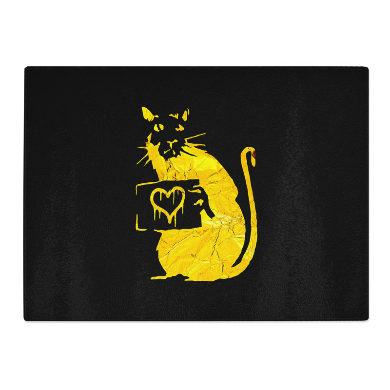 Banksy In Gold Rat With Heart Graffiti  Glass Chopping Board