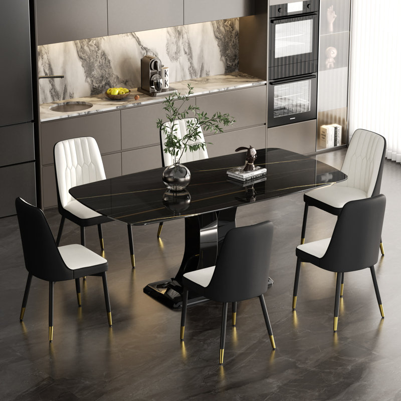 Ensemble repas pour 6 personnes, Blanc / Gris foncé, Noir, 7