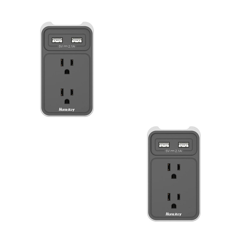 Prise murale Huntkey avec 2 ports USB 2,1 ampères et prises, gris (paquet de 4), Paquet de 2