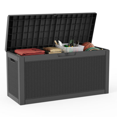 60 Gallon Rattan-Style Lockable Deck Box, Water Resistant Resin