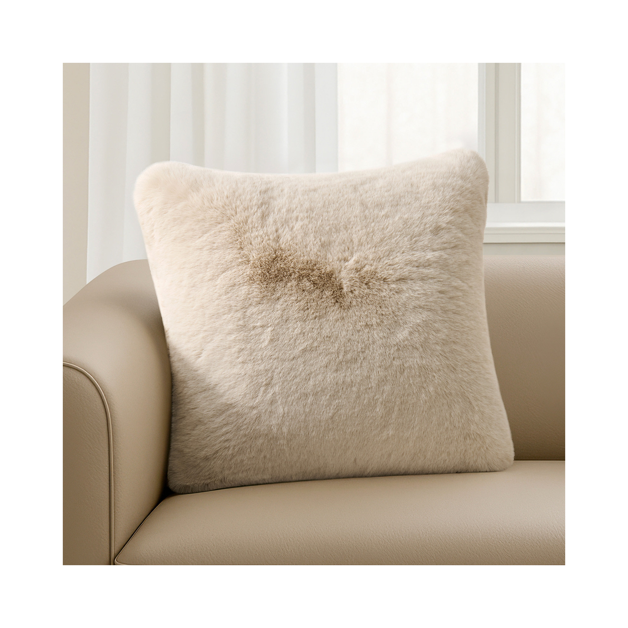 Luxury Soft Faux Chinchilla Fur Throw Pillow Cover 1 Pack, 20”x20”, Birch Mink, Square 20"