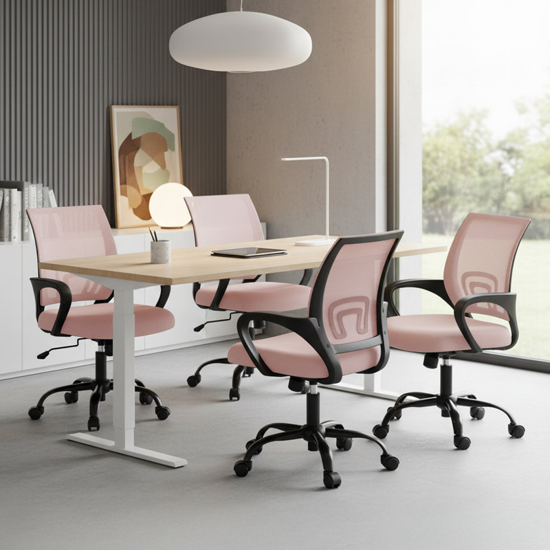 Chaise de bureau réglable avec rotation à 360 °, hauteur et contrôle de l'inclinaison, rose, Rose