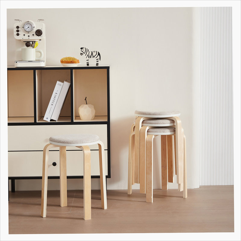 Set Of 4 Stackable Stools, Round Backless Chairs