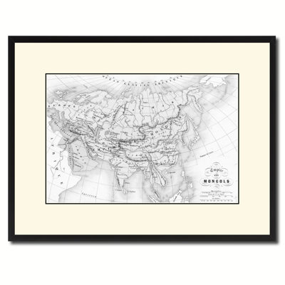 " Mongolian Empire Asia Vintage B&W Map " Graphic Art Print