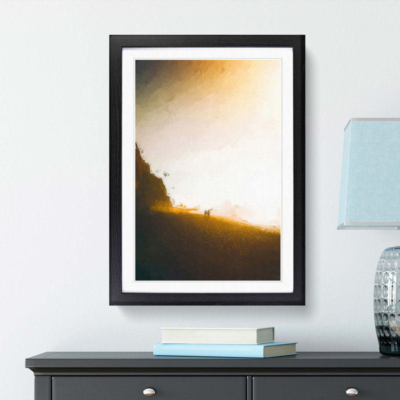 Couple on the Beach in Abstract - Picture Frame Graphic Art Print, Black Framed, 36cm H x 27cm W x 2cm D