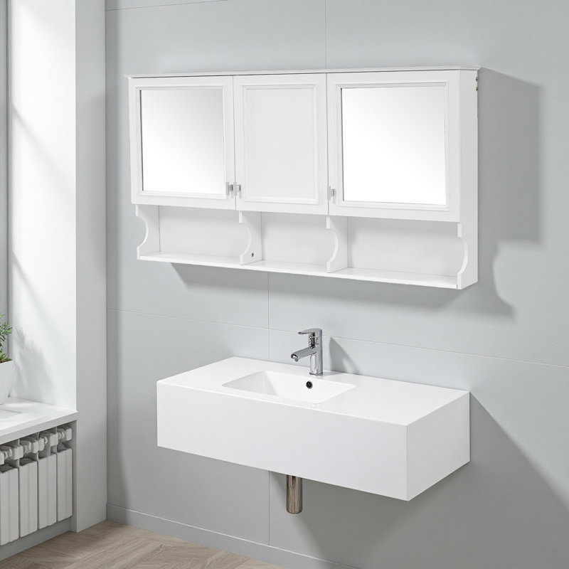 Armoire à pharmacie de 55 pouces avec tablettes ouvertes, rangement mural avec portes et miroir, tablette réglable, armoire de rangement pour salle de bain au-dessus de la toilette