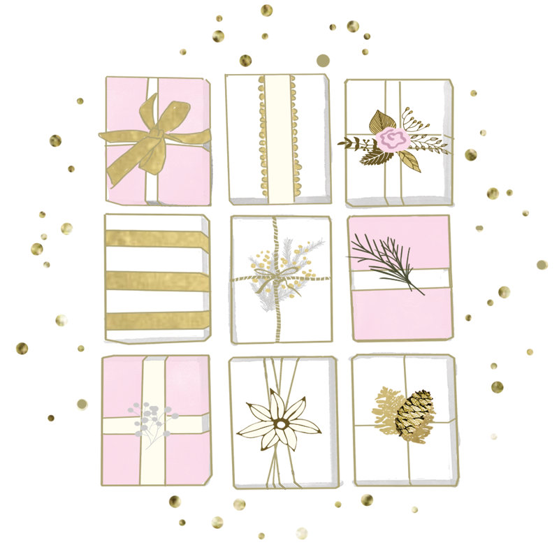 Pink And Gold Christmas Gifts - Wrapped Canvas Print, 122cm H x 122cm W x 3.8cm D