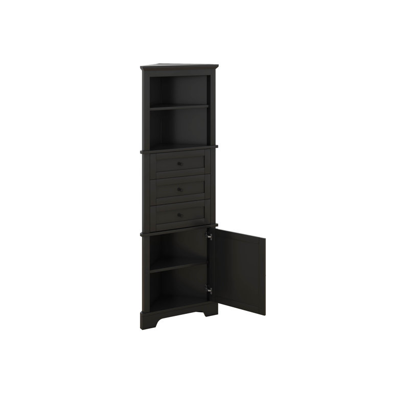 Armoire haute triangulaire avec 3 tiroirs et tablettes réglables, Noir