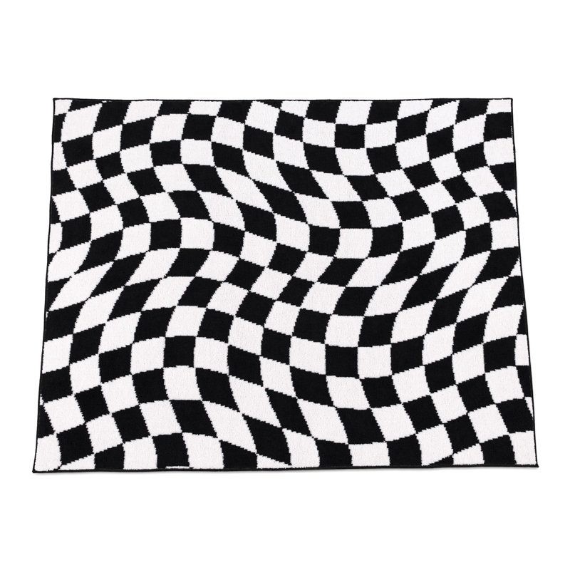 Modern Plush Velvet Rug Washable Non-Slip Checkered Area Rug, Rectangle 8' x 10', Black/White