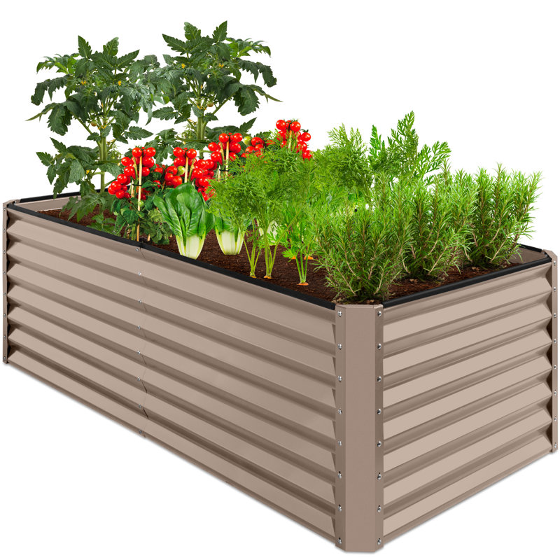 Rosonda Outdoor Metal Raised Planter Box, Beige, 24" H x 72" W x 36" D