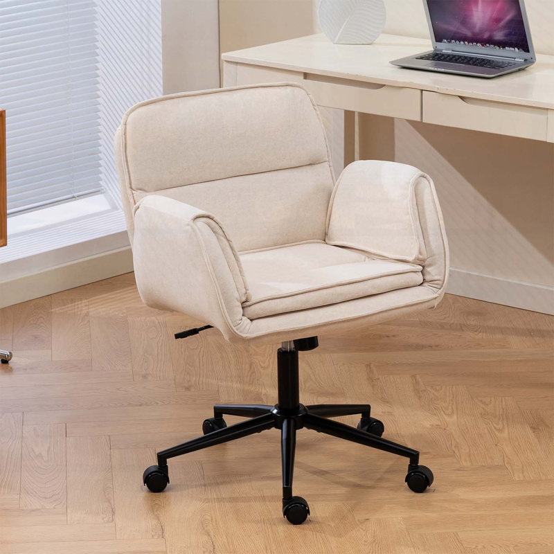 Chaise de bureau ergonomique avec accoudoirs réglables à 5 vitesses et roues, Tissu beige