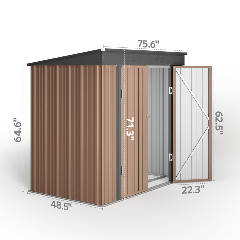 6 ft. W x 4 ft. D Galvanizaed Steel Horizontal Storage Shed, Grey/Brown
