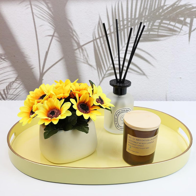 Plateau de service jaune ovale en plastique