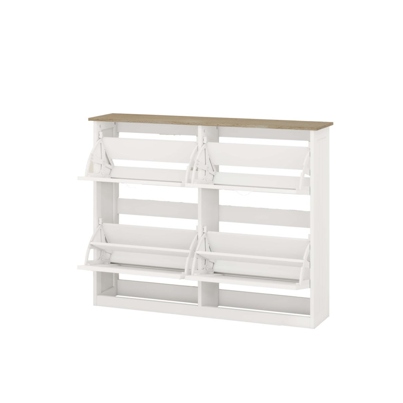 Shoe Storage Cabinet With 4 Flip Drawers, Freestanding Shoe Cabinet Organizer With Adjustable Shelf, Shoe Cabinet For Entryway,  Foyer, Slim Shoe Cabinet-White