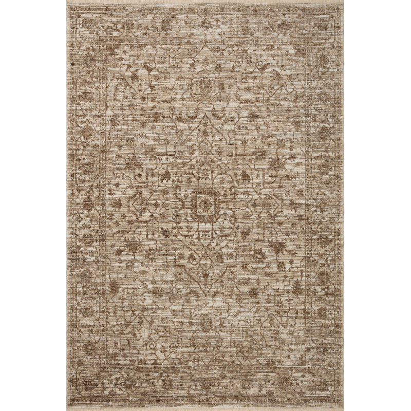 Tapis oriental en polyester écorce / naturel Sorrento, Tapis de couloir 2 pi 7 po x 10 pi