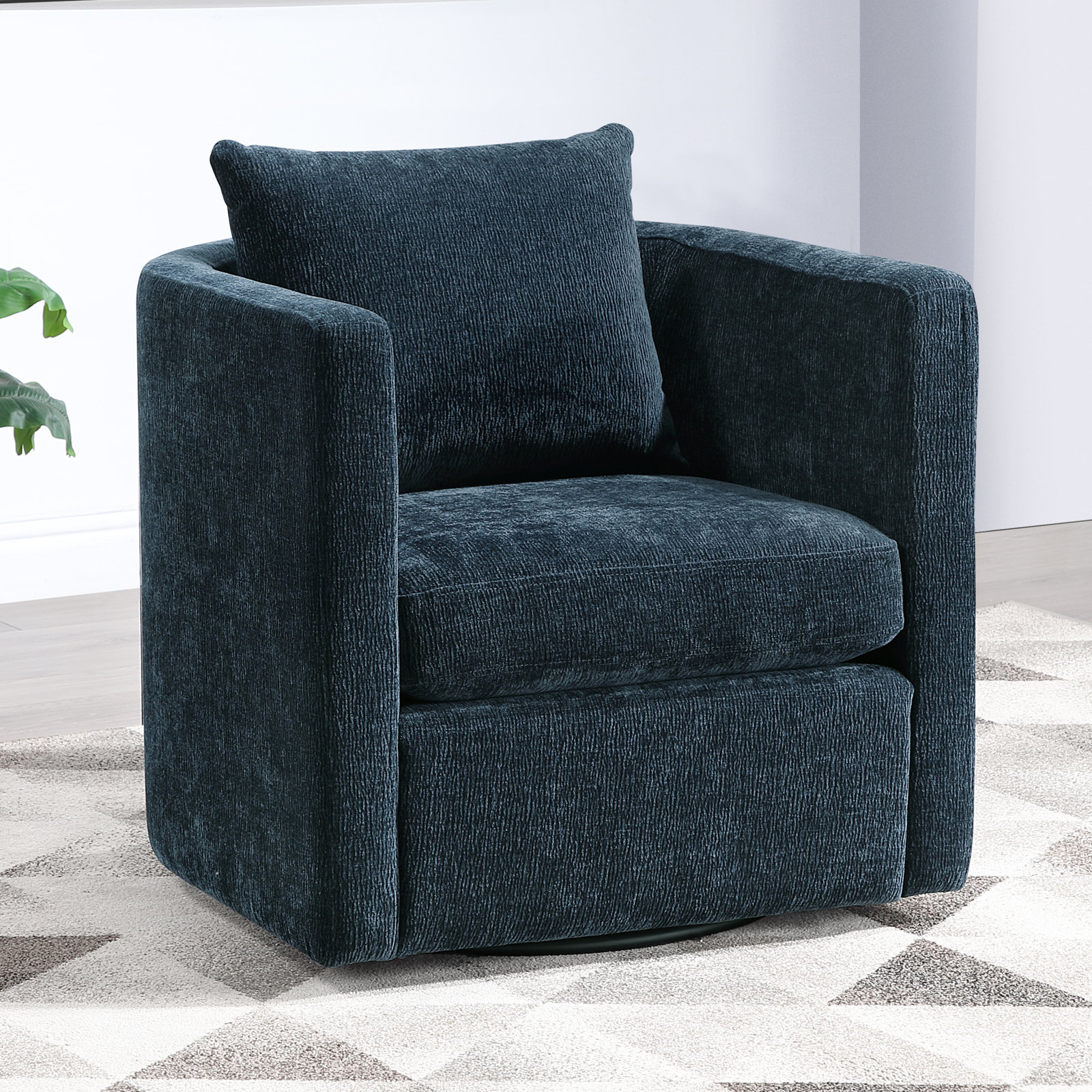 Fran Swivel Barrel Chair, Blue Polyester
