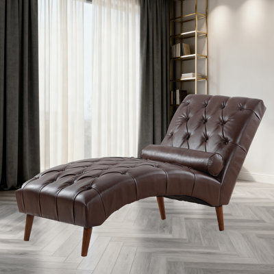 Tufted Upholstered Chaise Lounge with Rolled Pillow by Mercer41