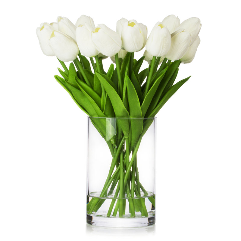 Silk Tulip Arrangement in Vase, White 