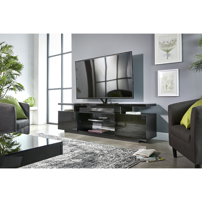 Meuble télé 71 po de large noir brillant pour téléviseur de 80 po ou moins