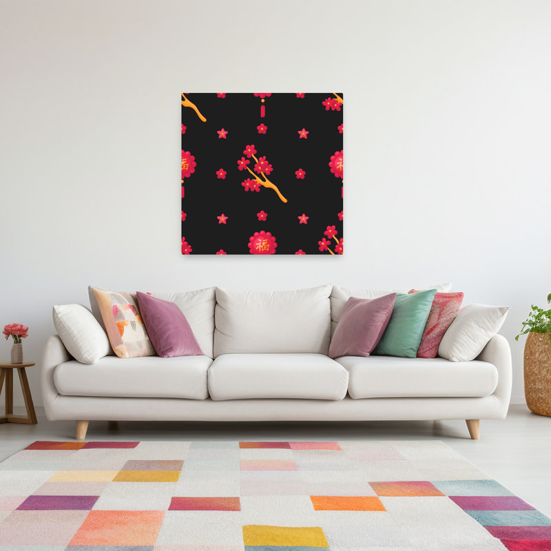 Art mural fleur de cerisier festif traditionnel, H 48 po x l 48 po