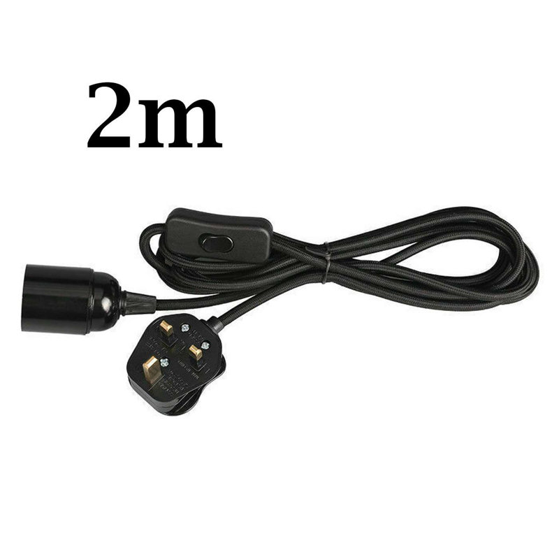 Ceiling Pendant Fitting, E27 Lamp Holder 2M Plug In Pendant Light Cord, Fabric Cable 3 Pin Plug In With On/Off Switch Lighting Kit