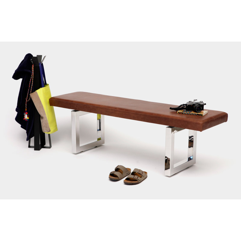 Gax Leather Dining Bench, 18" H x 48" W x 16" D, Burgundy, Stainless Steel