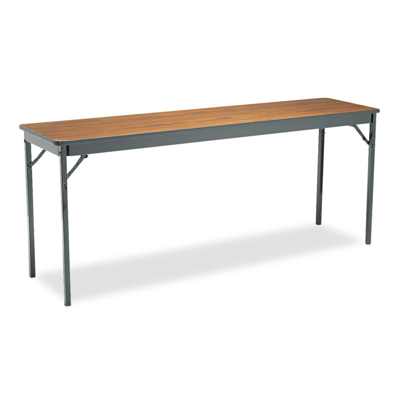 Walnut and Black Rectangular Folding Table with Steel Legs