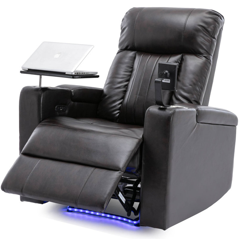 Fauteuil inclinable électrique Premium avec bras de rangement, porte-gobelets, plateau pivotant et support pour téléphone portable, brun