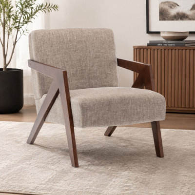 Chaise d'appoint rembourrée en chenille de style Mid-Century avec structure en bois massif, fauteuil de salon ergonomique rembourré pour le salon, la chambre à coucher, le coin lecture, le bureau personnel et les appartements