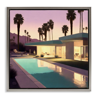 «Palm Trees & Pool Villa», art mural sur toile flottante noire par Noah Bay