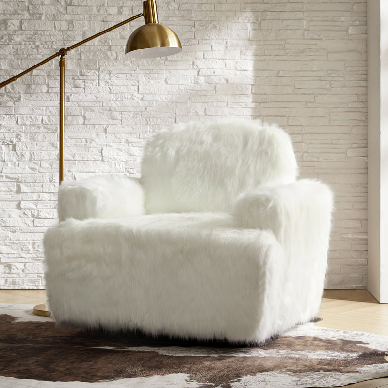 38.5" W Faux Fur Swivel Rocking Chair with Pocket Spring Seat, Snow Leopard Fabric