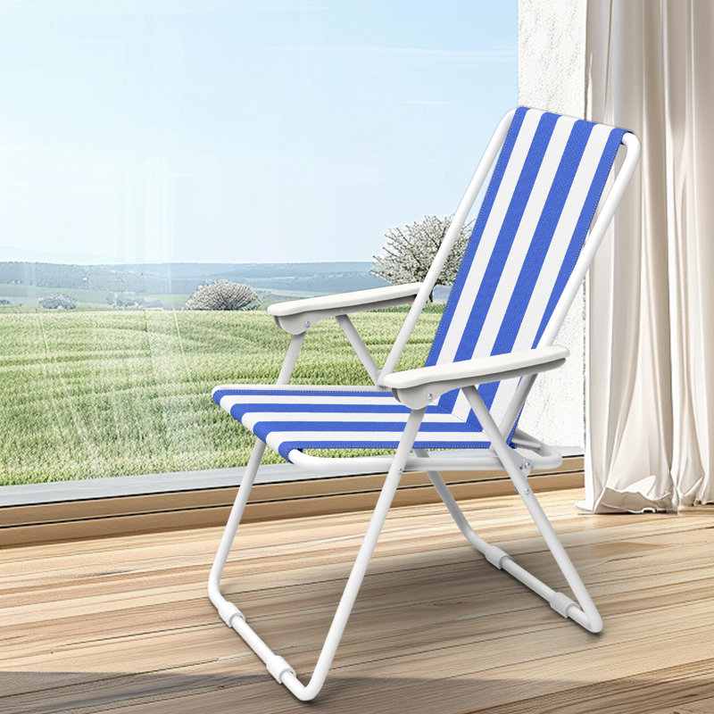 Blue Outdoor Folding Chair, Mesh Patio Chair With Armrests, Portable Lightweight Lawn Chair For Camping, Poolside & Backyard